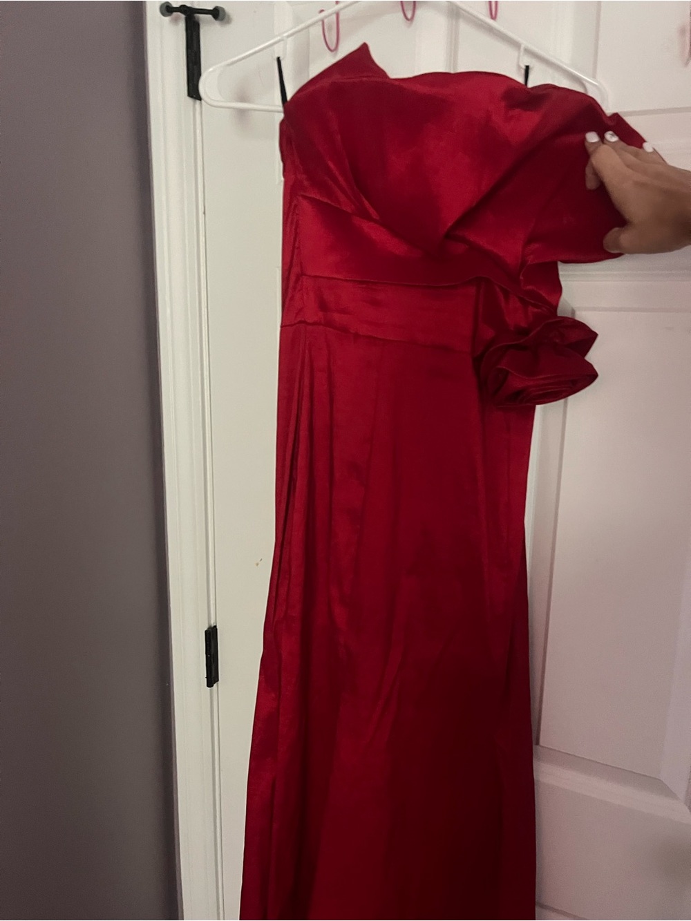 Red Strapless Satin Evening Dress